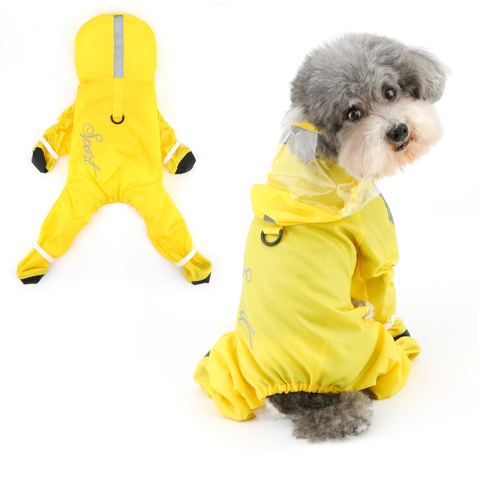 Ranphy Waterproof Reflective Hooded Pet Jumpsuit Raincoat for Xsmall Small Dogs with Boots Puppy Four-Legged Rain Coat Jacket Lightweight Poncho Yorkie Chihuahua Outdoor Clothes,Yellow,XL