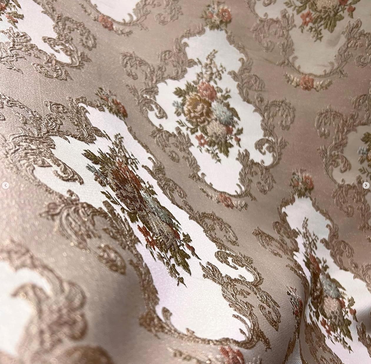 Luxurious Woven Jacquard Victorian Floral Damask Design Heavy Fabric for Upholstery Chair Window Treatment Craft - Renaissance Rococo - 54" Width - Fabric by The Yard (Peach)