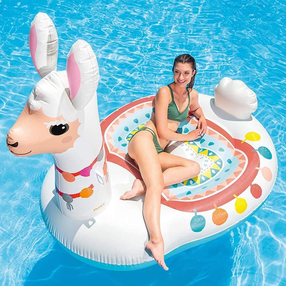 KidsZeeNie® Ride-On Air Inflatable Swimming Pool Float| Children Safety Rider Tube for Water Fun |Floater Raft Lounger Mattress Ring for Kids & Adults with Handles (Age 3+) (Llama) 1