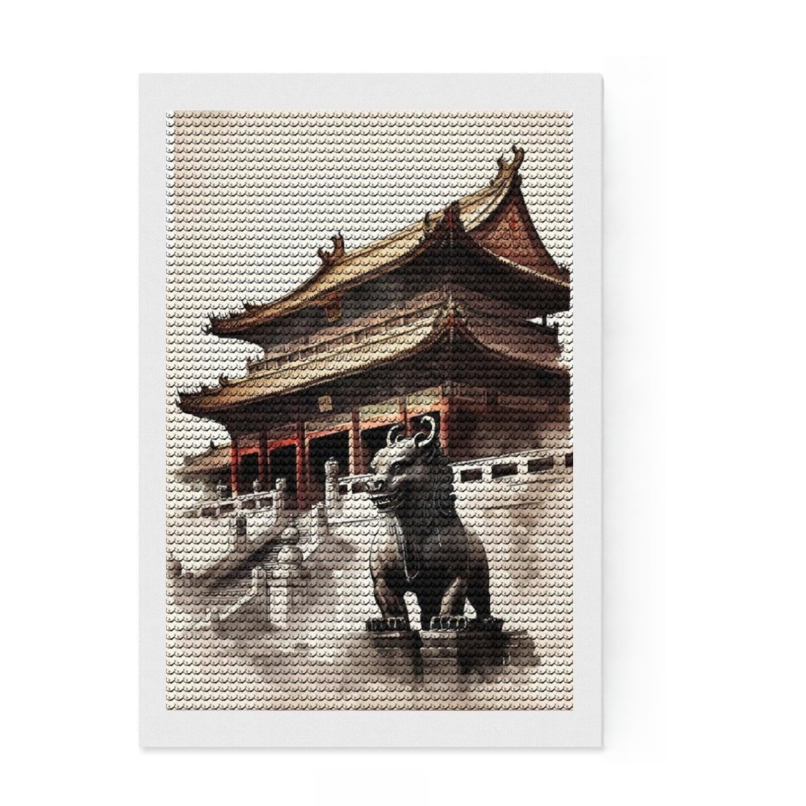 Junmoney The Forbidden City China Diamond Painting Set 8"x12", for Women, Stress Relief Craft, Thoughtful Present, Aesthetic Room Decor