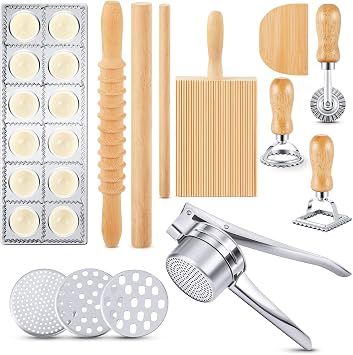 Tioncy 10 Pcs Pasta Making Tool Set, Ravioli Maker Press Potato Ricer