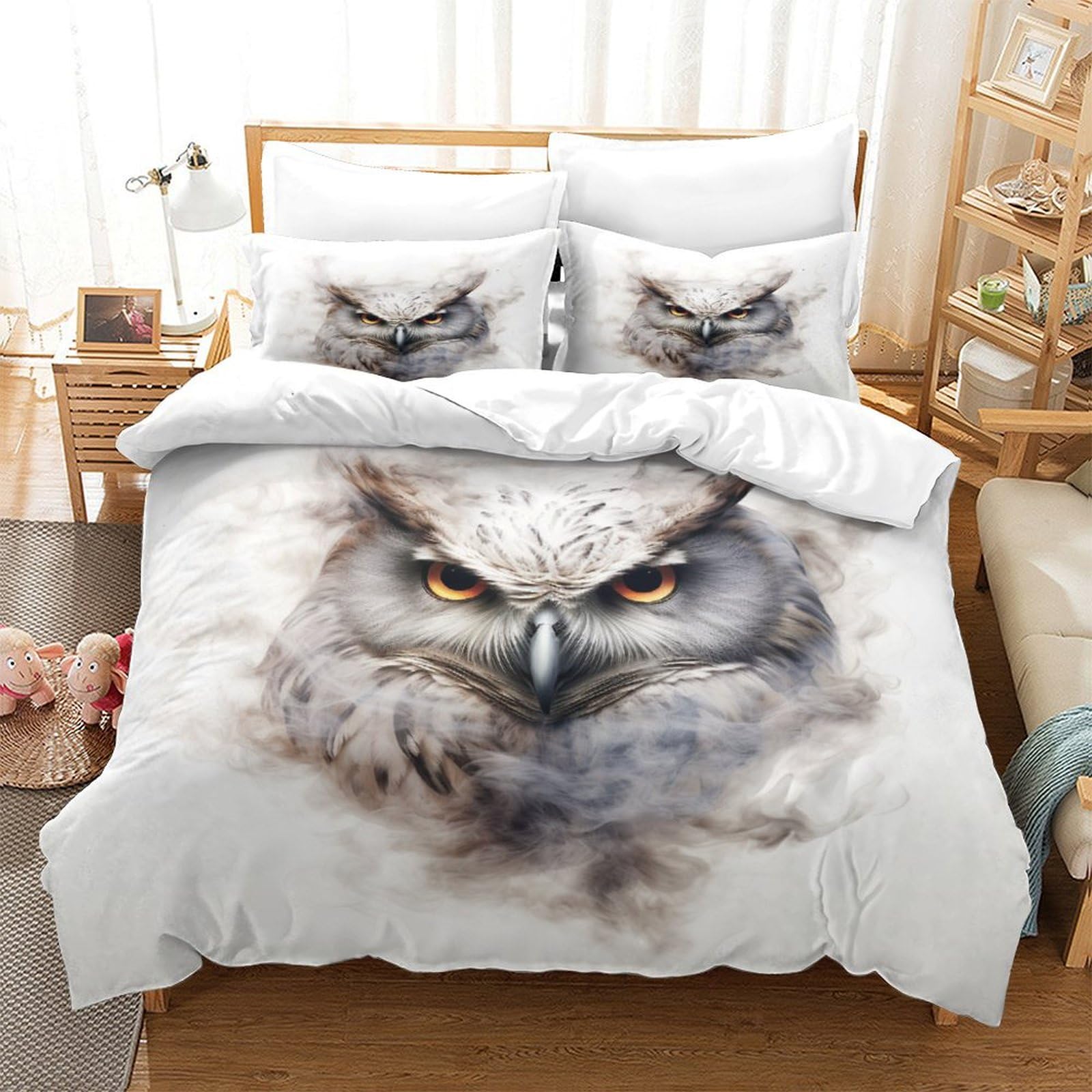 Housse de couette imprimée 3D chouette pour cocooning en chambre super king