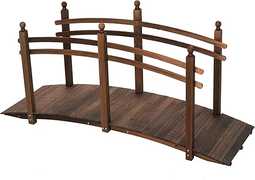 Outsunny 7.5' Wooden Arch Garden Bridge, Safety Rails for Backyard Ponds, Creeks, Streams, Carbonized