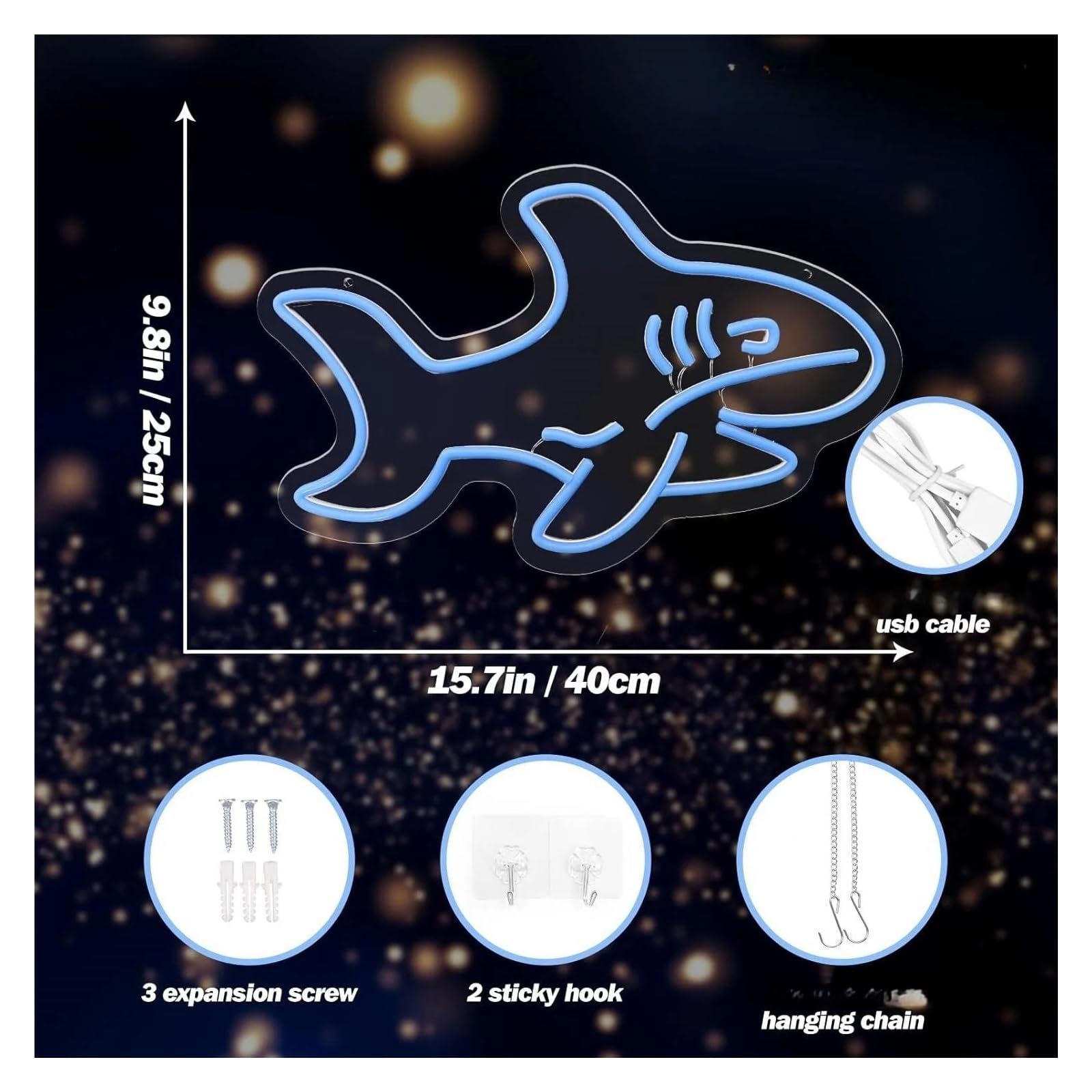 Luz de Diseño de Digital Lámpara De Neón Colgante Regulable Con Forma De Tiburón Para Pared, Fiesta, Tienda, Club, Bar, Sala De Juegos, Decoración De Cumpleaños Sorpresa De 25cm×40cm