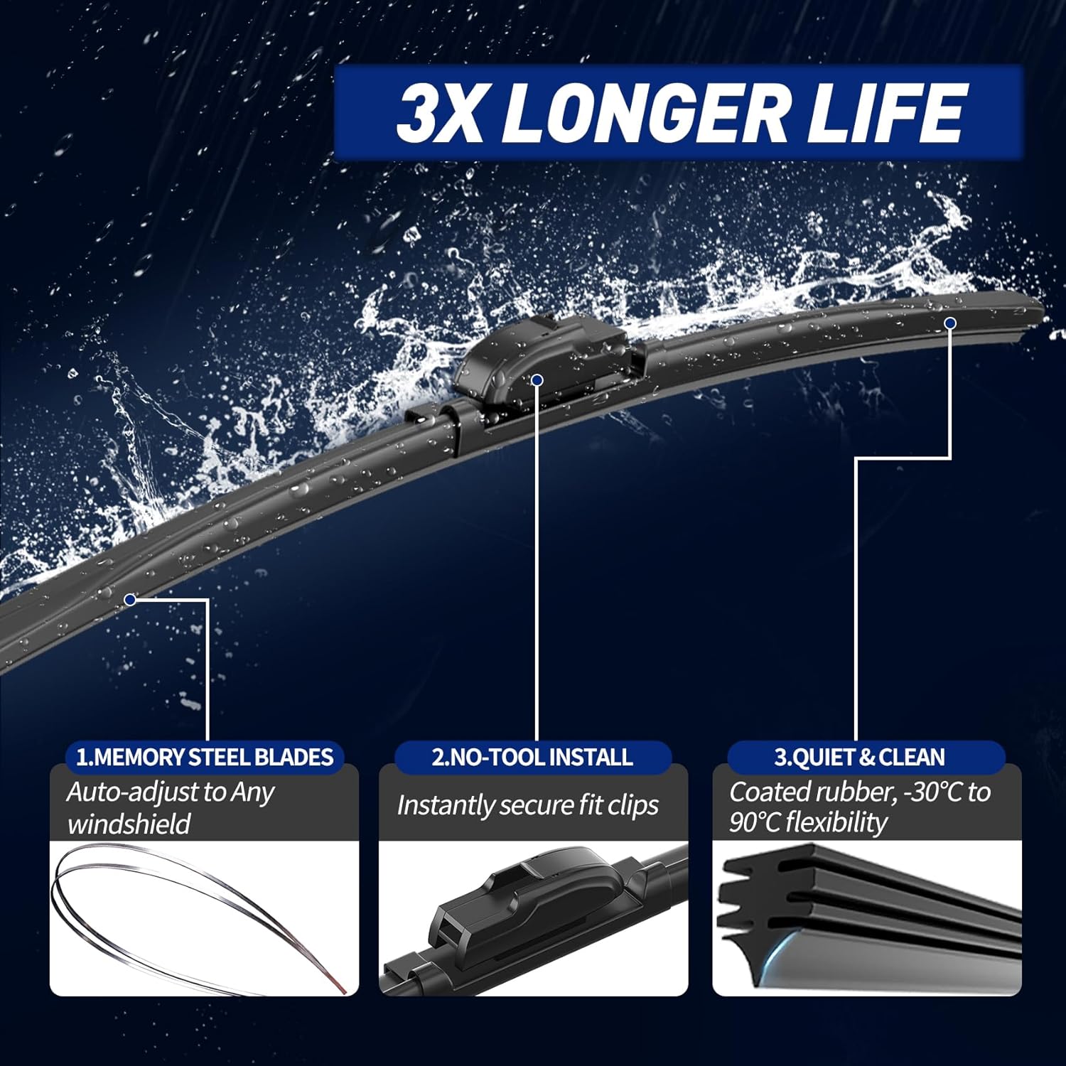 Front and Rear Windshield Wiper Blades, 3 Pcs Front and Back Windshield Wipers Blades Replacement for Kia Seltos 2021-2025, Car Window Wiper Blades for Seltos 2021 2022 2023 2024 2025
