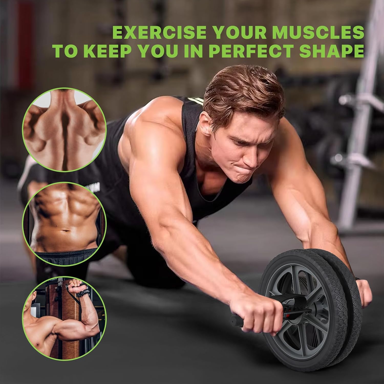 Ab Roller Wheel with Non-Slip Handle, Home Gym Fitness Equipment for Abdominal Core Workout, Ab Roller for Men & Women, Supports Up to 330 lbs, Black