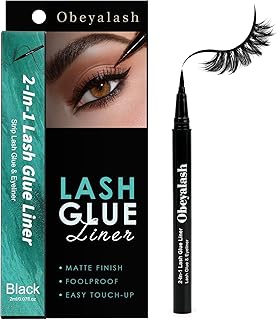 اوبيلاش صمغ رموش لشريط الرموش، قلم تحديد العين 2 في 1 سريع الجفاف 3S سريع الجفاف ومقاوم للتلطخ ومقاوم للماء ويدوم طويلا ويدوم طويلا ويدوم طويلا (2 مل/0.07 اونصة سائلة)