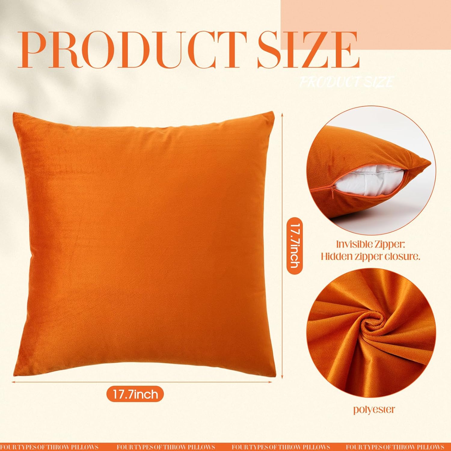 Yuntau Orange Pink 8 Pcs Picnic Pillow Covers Only 18x18 Inch Boho Aesthetic Throw Cushion Cases Luxury Picnic for Summer Birthday Bachelorette Tea Party Brunch Beach Backyard Bed Sofa Decor