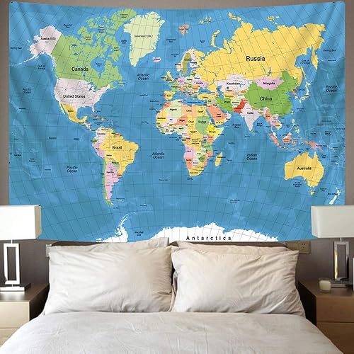Miniatura 5 de KYKU Tapiz de pared con mapa del mundo, tapices de mapa del mundo, decoración de globo, decoración de fiesta temática para el aula (51.2 x 59.1