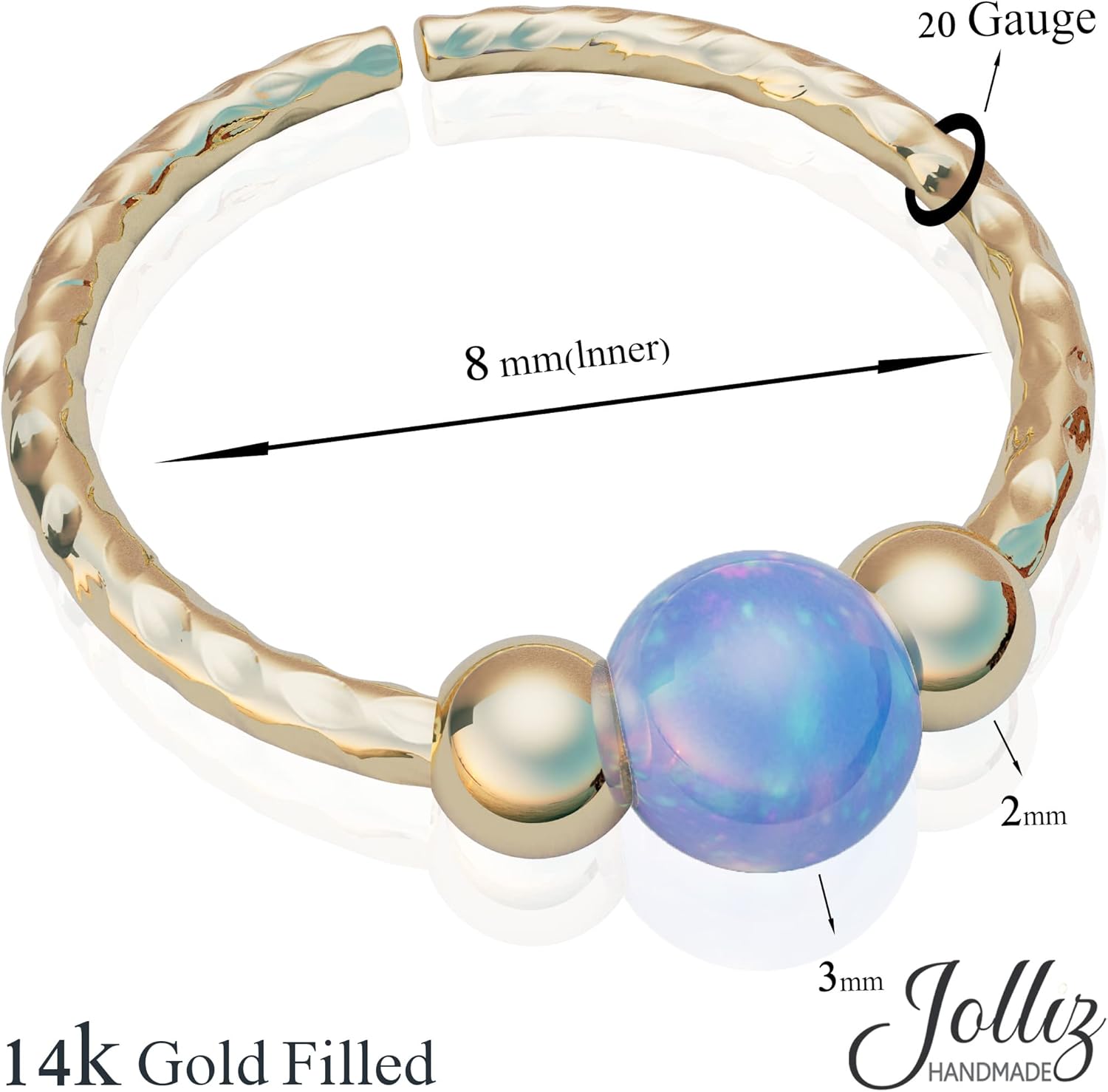 Jolliz Light Blue Opal Nose Ring Hoop - 14k Gold Filled Nose Piercing ring - Image 5