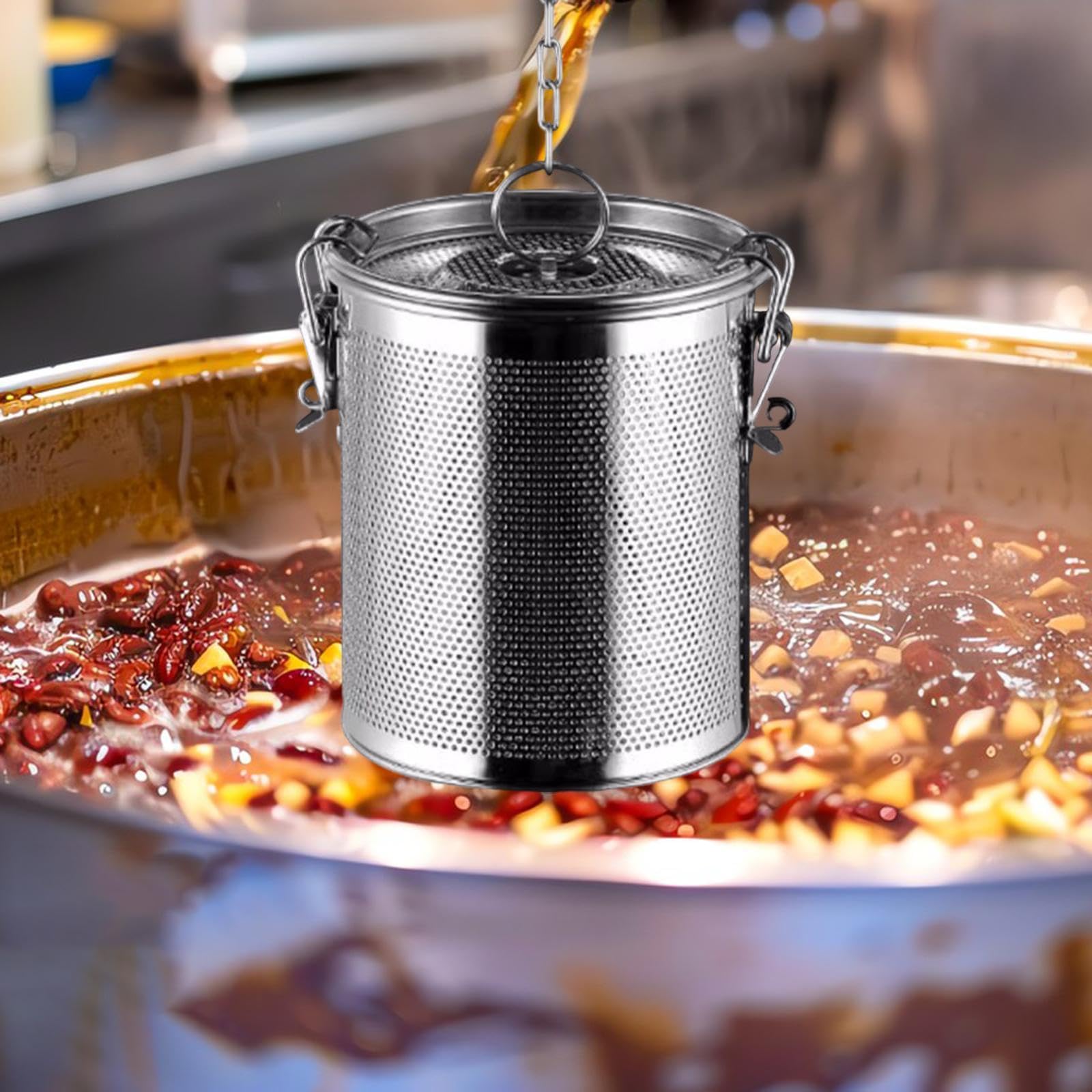 Gewürzsieb, Teekugelsieb, Loser Tee-Ei, Edelstahl, zum Kochen von Gewürzsuppen mit Kettenhaken, Gewürzfilter, 20x20cm