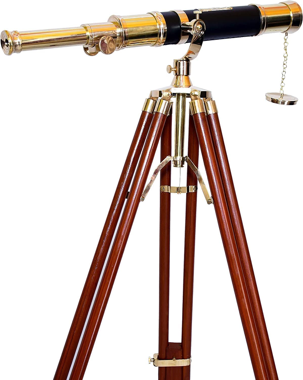 Nautical Marine Navy Solid Brass Telescope Shiny Brass Telescope Antique Style Wooden Tripod Adjustable Brown Stand