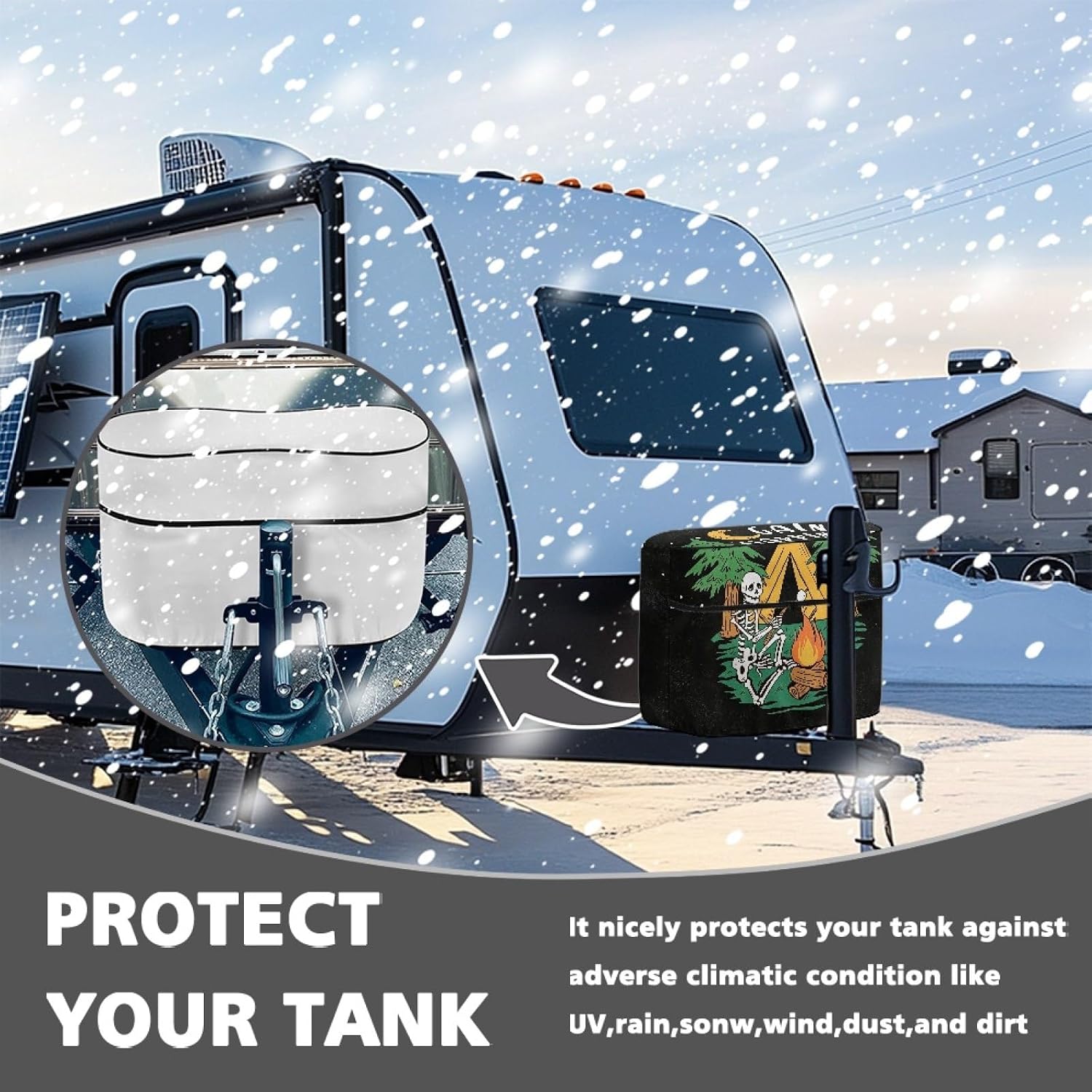 RV Propane Tank Cover with Dual Zipper & Elastic Hem, Fits Standard 40 lb Tanks, Skull
