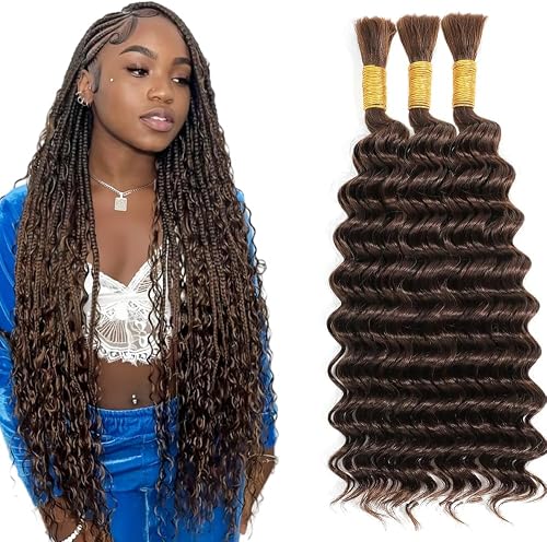 Tuheerst 28 28 28 Inch Deep Wave Bulk hair for Braiding #4 Chocolate Brown Cheve