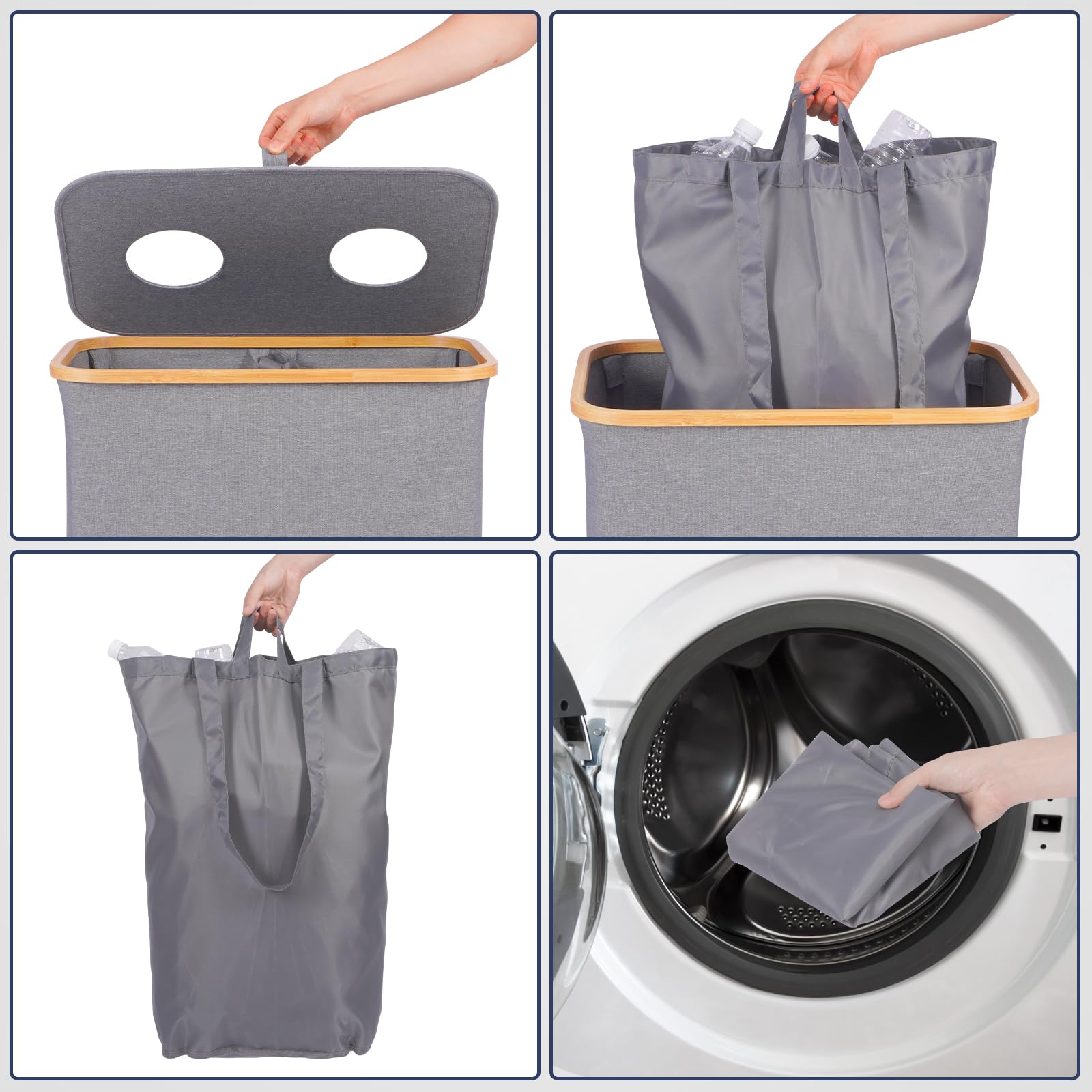 Contenitore Multiuso 2 Scomparti 57x37x69 Cm Con Coperchio E Sacco Interno Rimovibile