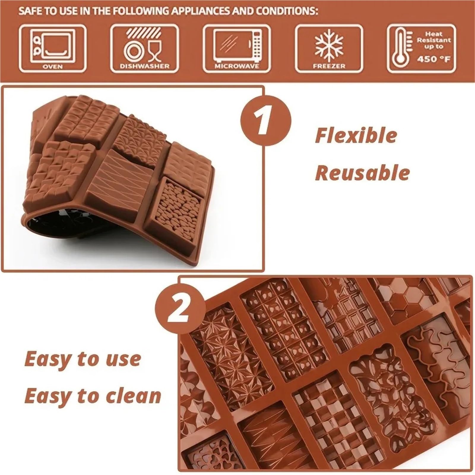 Stampo for barrette di cioccolato in silicone 3D da 2 pezzi con 12 cavità, essenziale for la cottura dolci e caramelle, for creazione creativa Per La Produzione Del Cioccolato