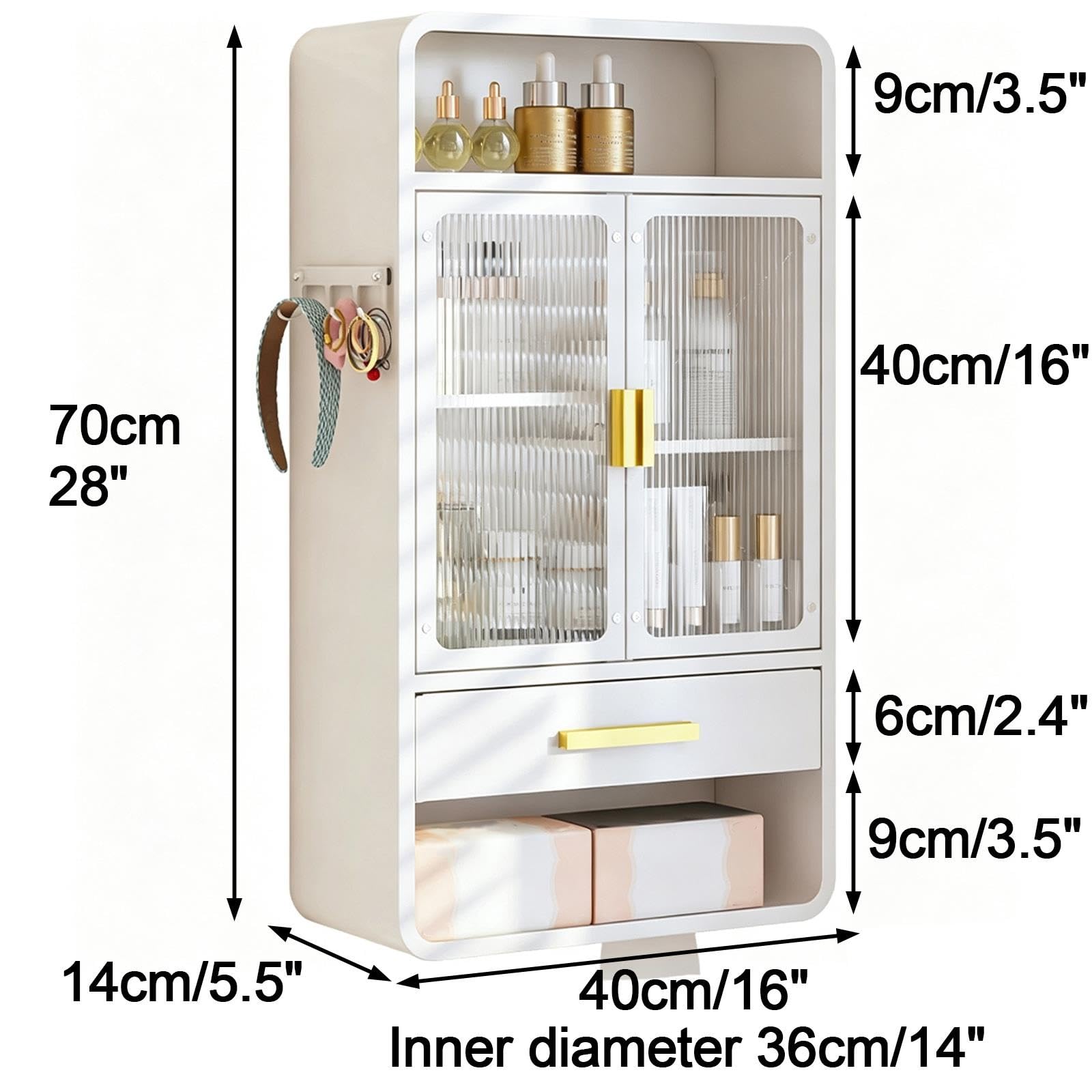 Meuble Haut de Salle de Bain Acier Carbone, Porte Acrylique Étanche
