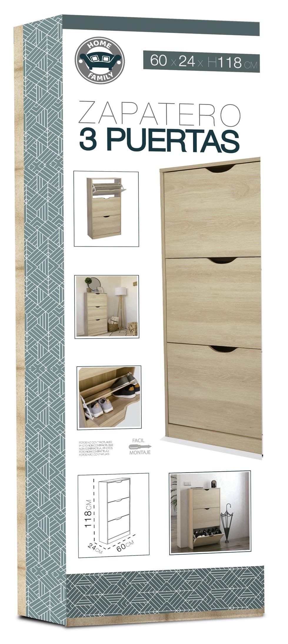 Zapatero 3 PUERTAS Madera 60 x 24 x H 118 cm