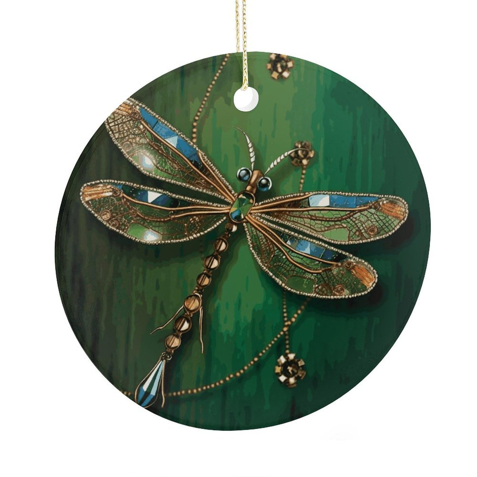 Fekiloot Style Jewel Dragonfly Christmas Ornaments 2.9 Inch Round Ceramic Ornament Keepsake Thank You Gifts For Office, Room, Home - Holiday Present Ideas