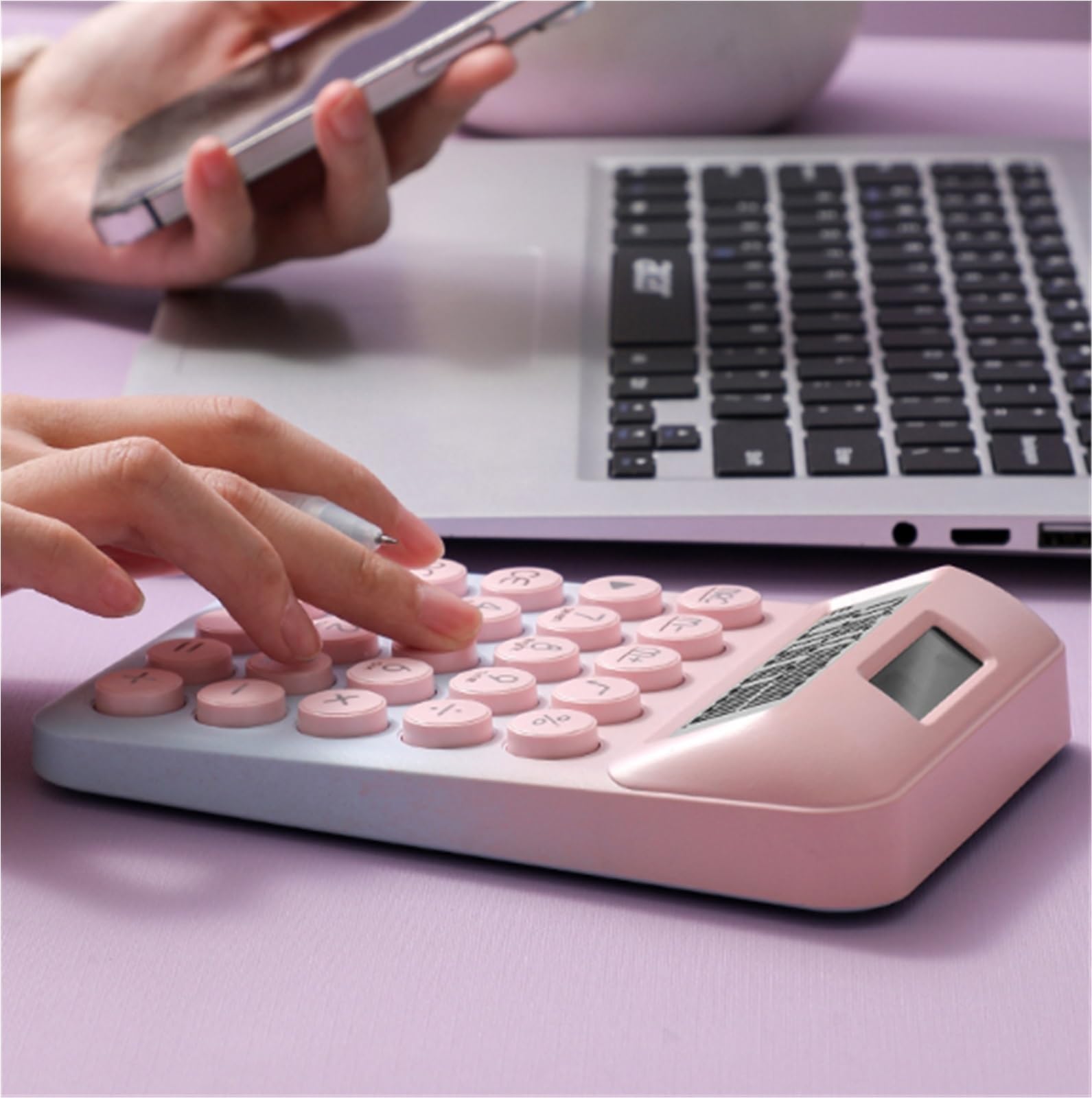 Kalkulatory Kalkulator, Wielofunkcyjny Kalkulator Biurowy, 12-cyfrowy Wyświetlacz LCD, Podstawowy Kalkulator Stacjonarny Przybory Szkolne(Pink)
