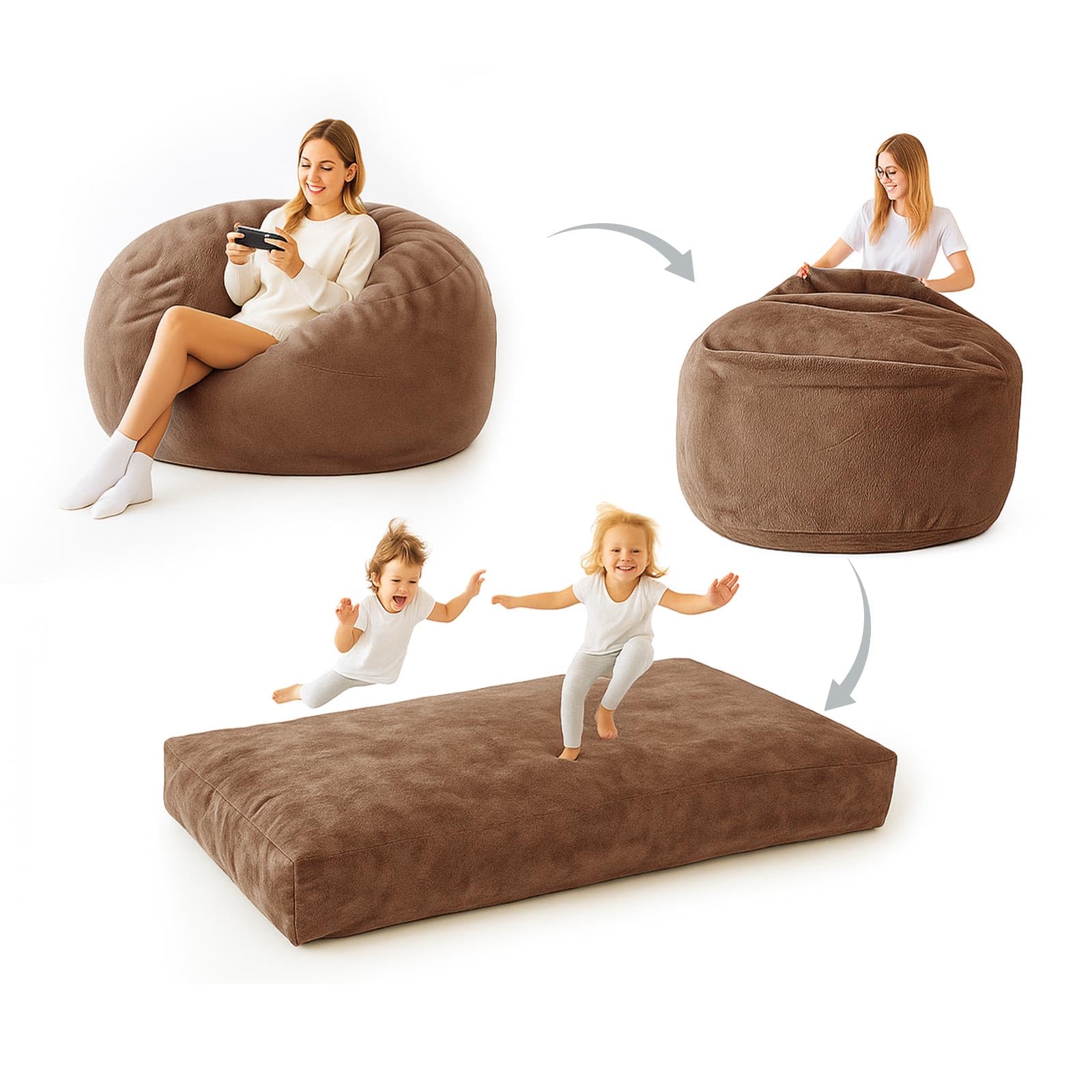 Big Bean Bag Chairs for Adults,Bean Bag with Filler Included,Memory Foam Bean Bag,Giant beanbag,Suitable for Reading Chairs in Living Room, Bedroom and Dormitory. (Coffee Color, Bean Bag Bed)