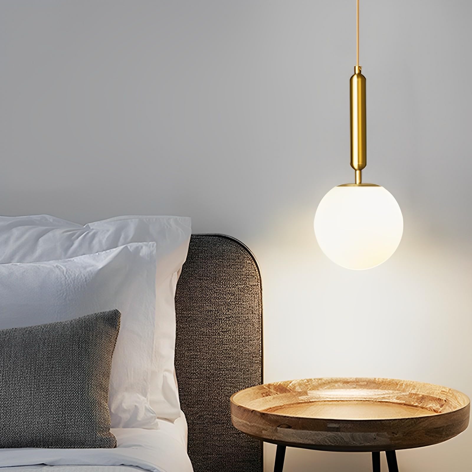 Lámpara Colgante de Oro Moderno Globo de Vaso de Lampara Techo Colgante de Luz Sombra Iluminación Colgante de Interior para Salon de Estar Cocina Comedor Dormitorio,Pantalla Blanca,20CM