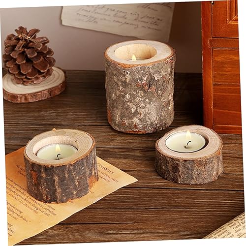 Vista 7 de DOITOOL 2 portavelas de tocón de árbol, candelabros rústicos para decoración de bodas