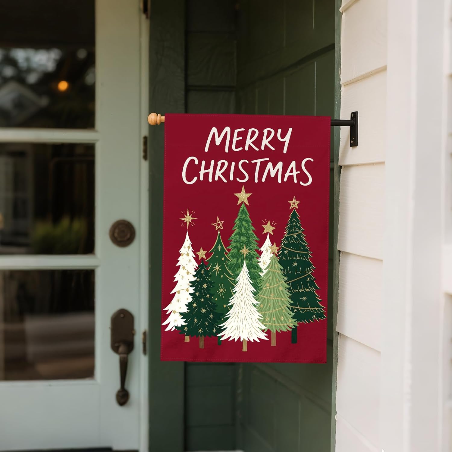 Merry Christmas House Flag 28x40 Inch Dark Red Green Xmas Tree Holiday Winter Decorative Garden Flags for Outside Double Sided Seasonal Outdoor Home Farmhouse Decoration Porch Yard New Year Decor - Image 3