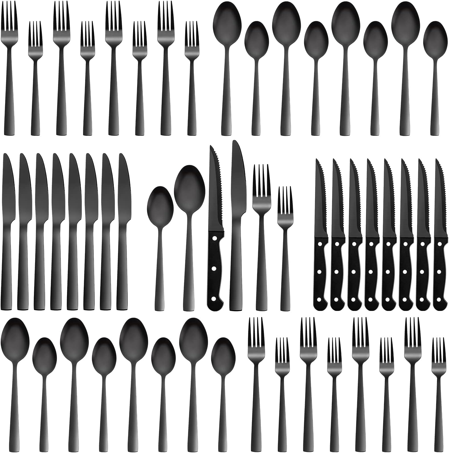 Matte Black Silverware Set For 12, E-far 60-Piece Stainless Steel Flatware Cutlery Set With - View #10