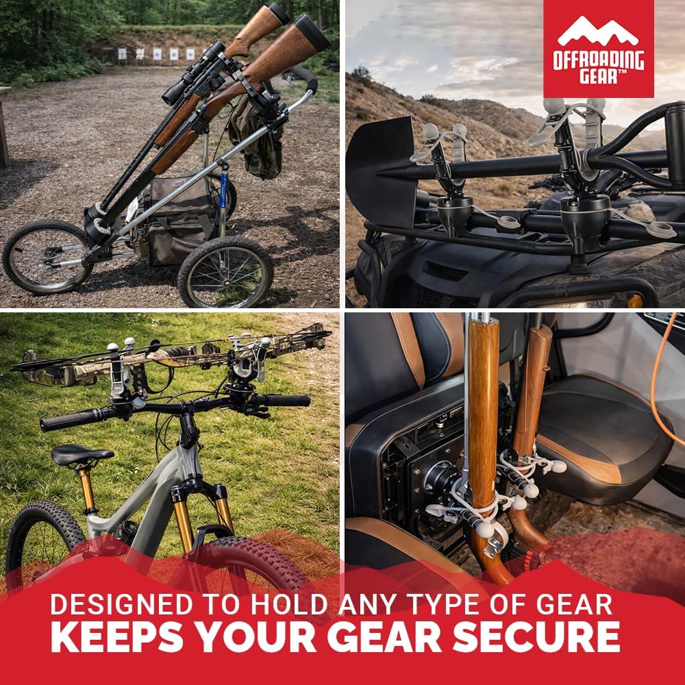 Set of 2 ATV Clamp-on Gun Mount Holders for | UTV | Bikes & eBikes | Shooting Carts | Boats | Four Wheelers. Holds Bows/Axes/Shovels/Rifle