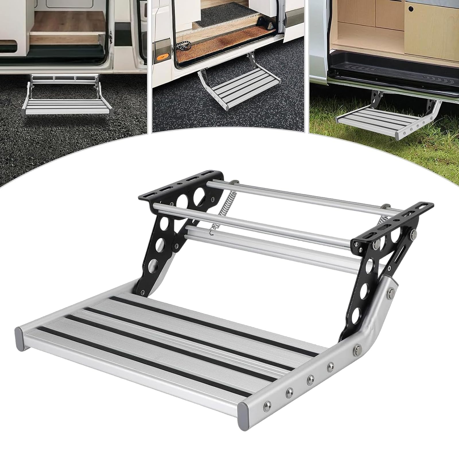 Gradino Camper,Gradino per Camper in Lega di Alluminio con Strisce Antiscivolo,Raccordi per Gradini per Roulotte Pieghevoli,Super capacità di Carico di 200 kg,Adatto a Camion e Roulotte
