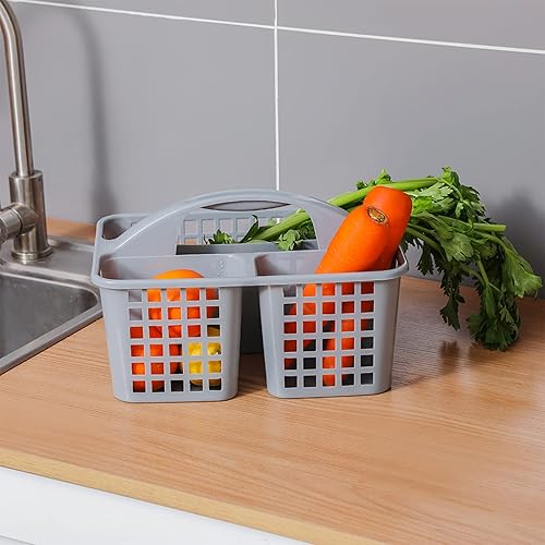 Miniatura 22 de JiatuA Cesta de ducha portátil con compartimentos, organizador de suministros de limpieza con asa, almacenamiento de plástico, contenedor de Negro