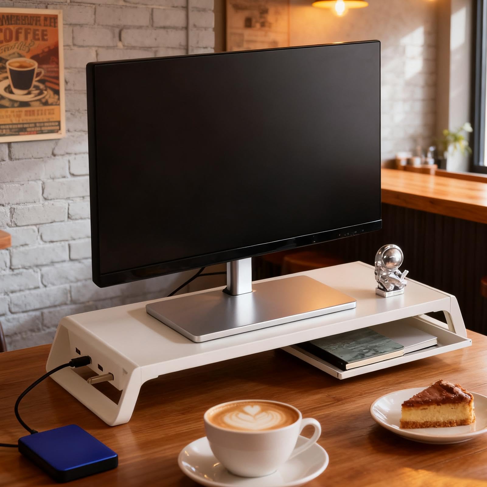 Supporto Monitor da Scrivania Organizzatore da Scrivania Ufficio con 4 | Supporto in Legno Monitor Computer Per Ufficio Domestico, Appartamento, Dormitorio Universitario, Studio, Interne