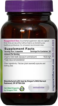 Oregon's Wild Harvest Cloves Organic Traditional Herbal Supplement Non-GMO pullulan (Plant sourced) Vegan Capsules 90 Count