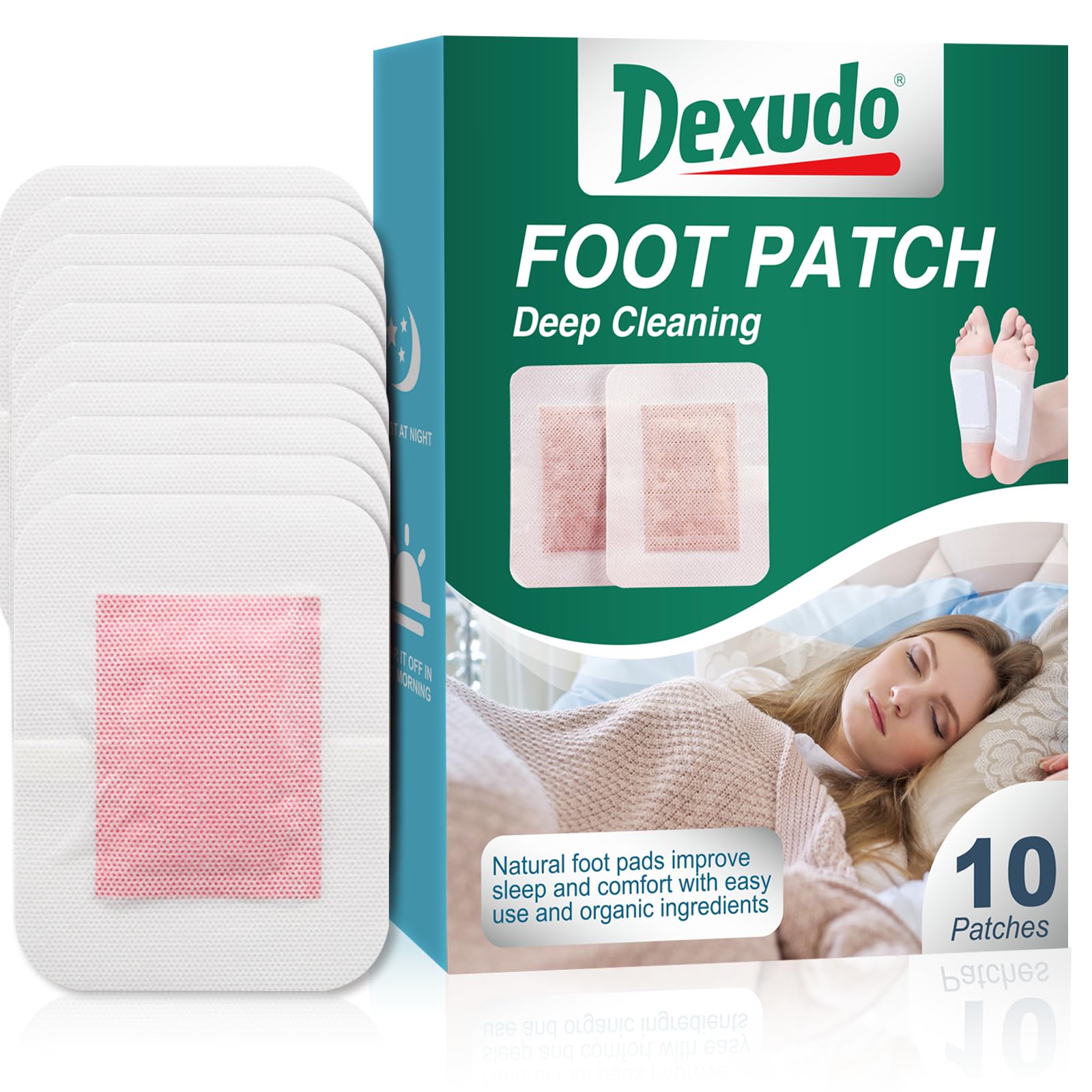Deep Cleaning Foot Pads 10 Pcs, Natural Bamboo Vinegar Ginger Powder Foot Patches Suitable for Daily Relaxation Relieves Stress, Better Sleep for Men & Women