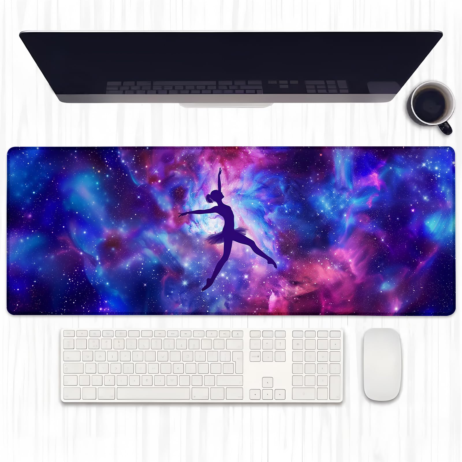Ti Caldi Ballerina Silhouette Gaming Mouse Pad, Extended Graceful Ballet Desk Mat Computer Laptop Mousepad, Robust Stitched Edges, 31.5"×11.8" Large Office Keyboard Mouse Pads for Home Desktop Decor