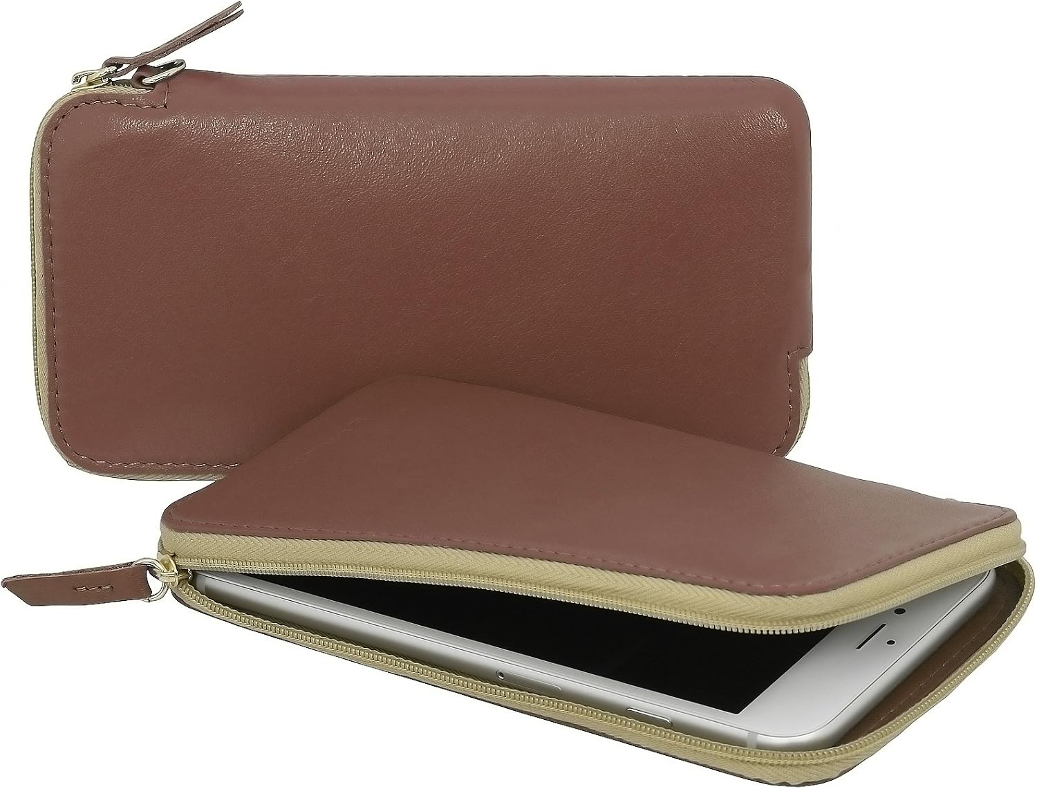 StilGut Universal Phone case with Zipper in genuine Leather for smartphone up to 5”, Size S - Cognac Brown - Image 5