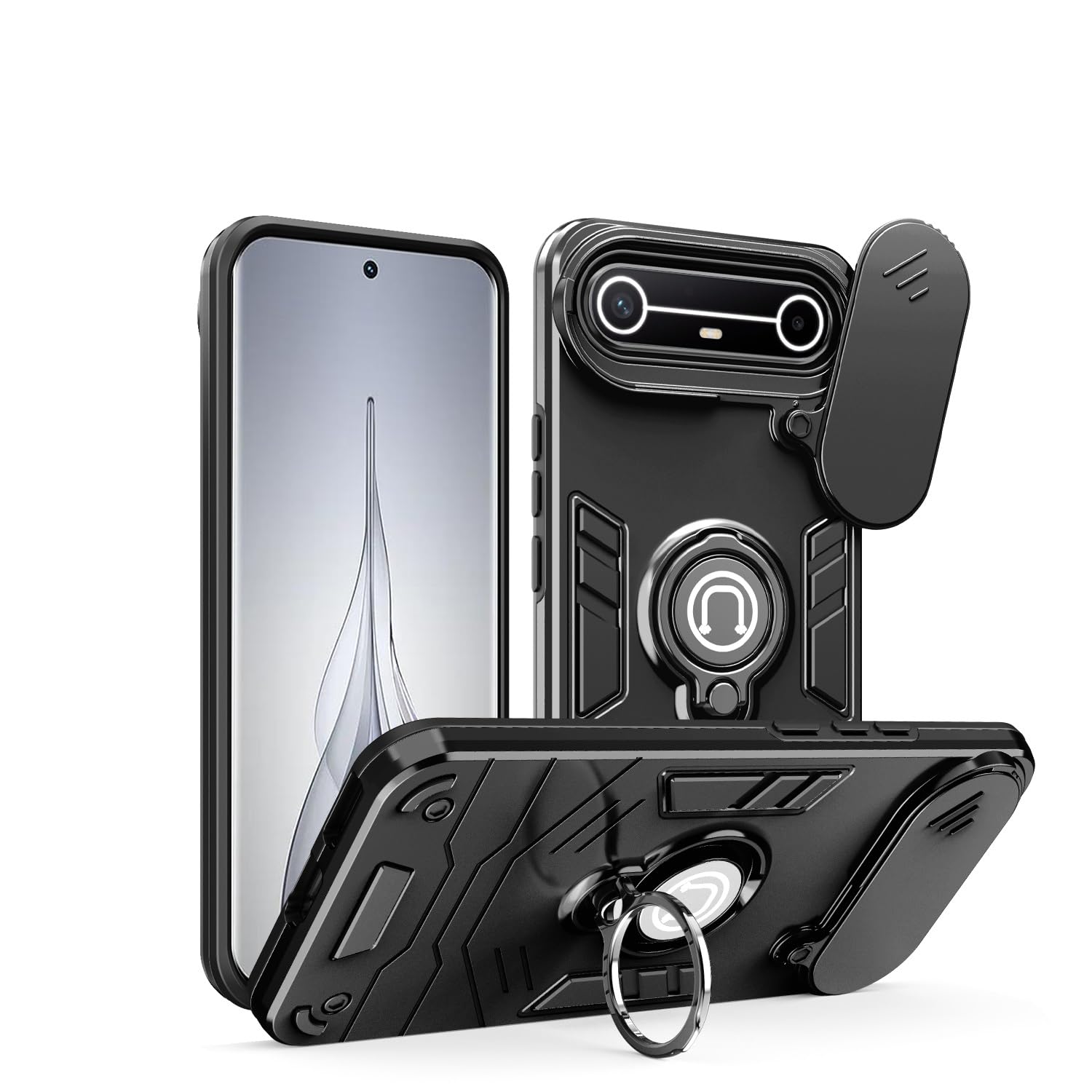 【美品】Android TECNO POVA Slim 5G スマホケース付き For Tecno Pova Slim 5G Case with Stand and Sliding Camera Cover