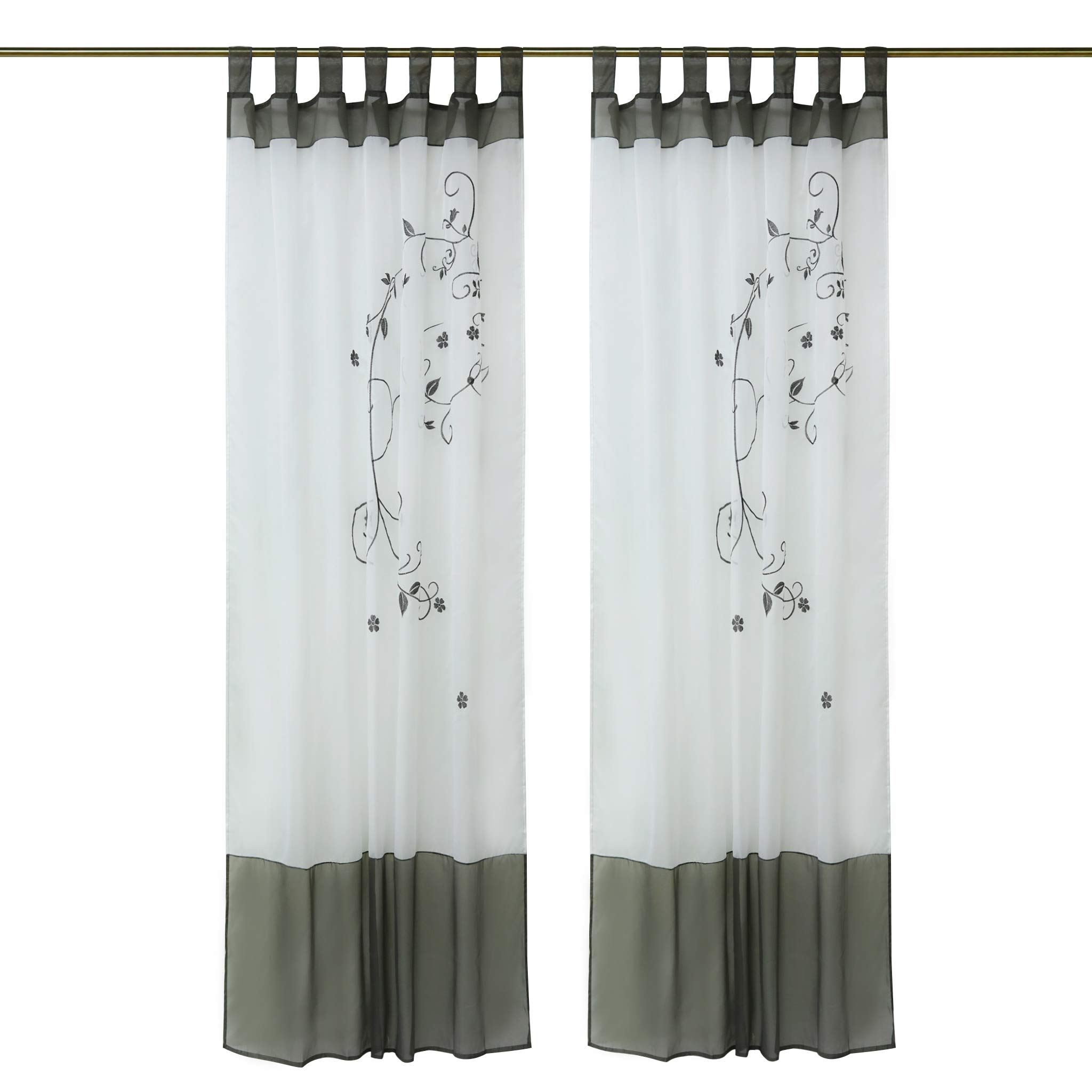 Thinkbay Pack of 1 Embroidered Flower Curtains in 4 Different Colours and 6 Sizes, Polyester, Grey, B 140cm*H 175cm