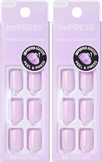 KISS imPRESS No Glue Mani Press On Nails, Color, 'Picture Purplect', Violet, Short Size, Squoval Shape, Includes 30 Nails, Prep Pad, Instructions Sheet, 1 Manicure Stick, 1 Mini File (Pack of 2)