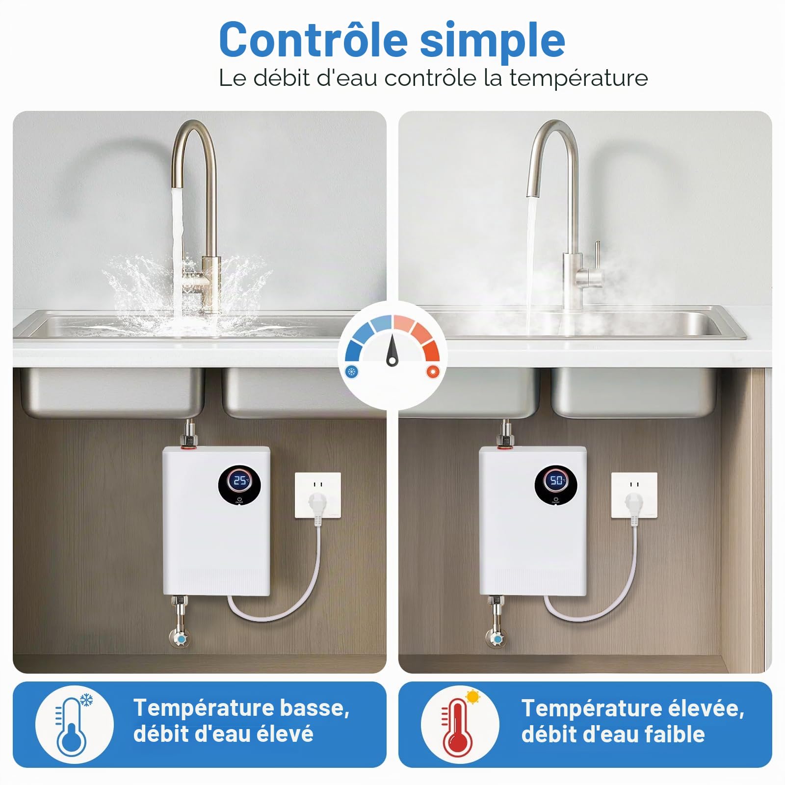 Chauffe-eau instantané électronique, 220V 3800W Chauffe-eau instantané de la température, chauffe-eau instantané électrique pour RV cuisine salle de bain