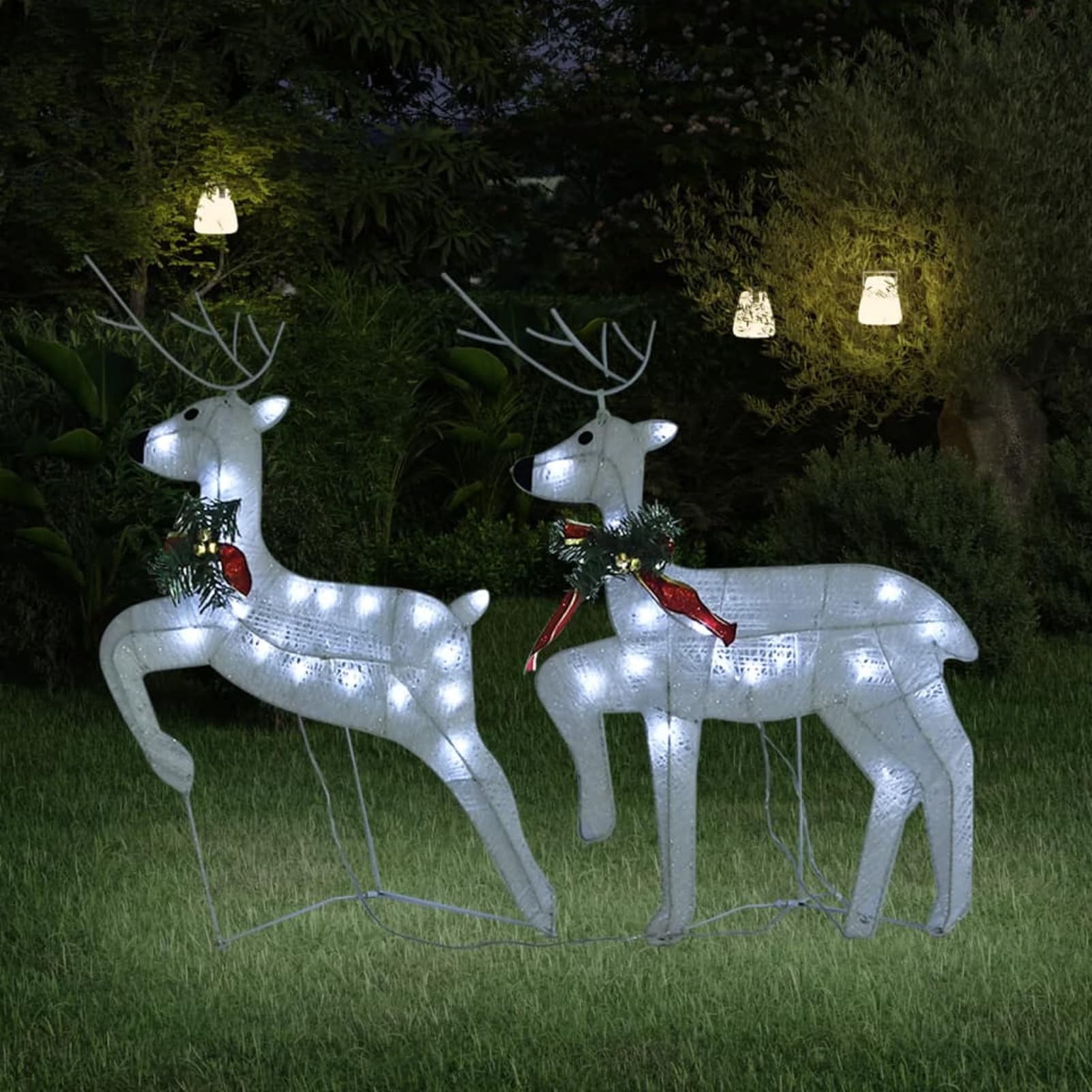 Tidyard 2 STK. LED Rentier, Rentiere Weihnachten Deko, Beleuchtet Dekofigur Weihnachtsdeko Weihnachten Beleuchtung Außen Weihnachtsdekoration Figur, Weiß 40 LEDs