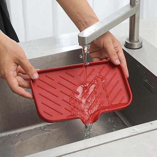 Vista 35 de Jaboneras de baño de silicona con boquilla de drenaje, organizador de fregadero de baño y cocina, soporte para esponja, bandeja de jabón para Gris