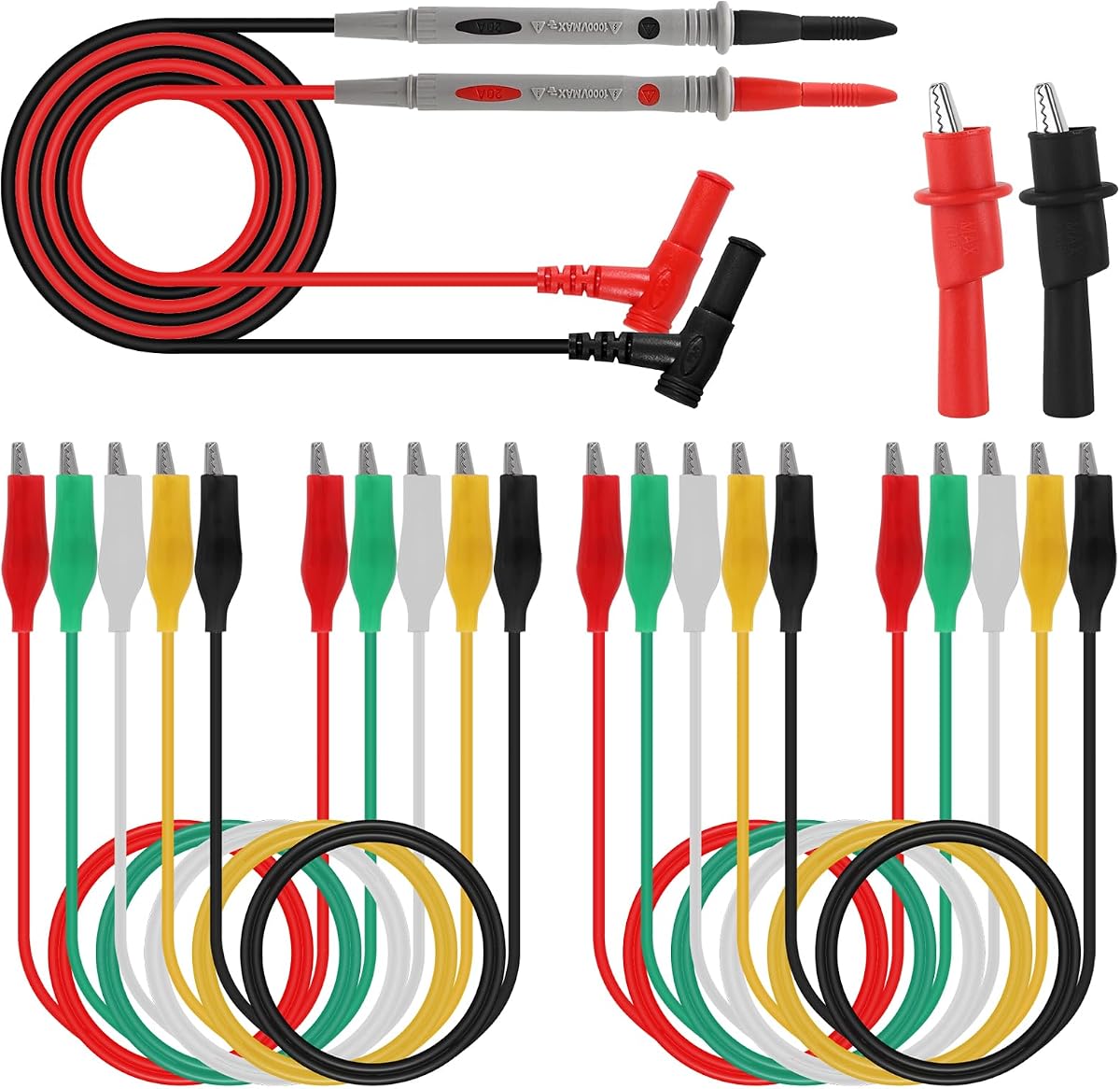 UMLIFE 1000V 20A multimeter Leads & 2PC 1000V 10A Crocodile Clips Multimeter Test Leads & 10 Pieces and 5 Colors Test Lead Set & Alligator Clips,20.5 inches / 22 AWG Copper Wire