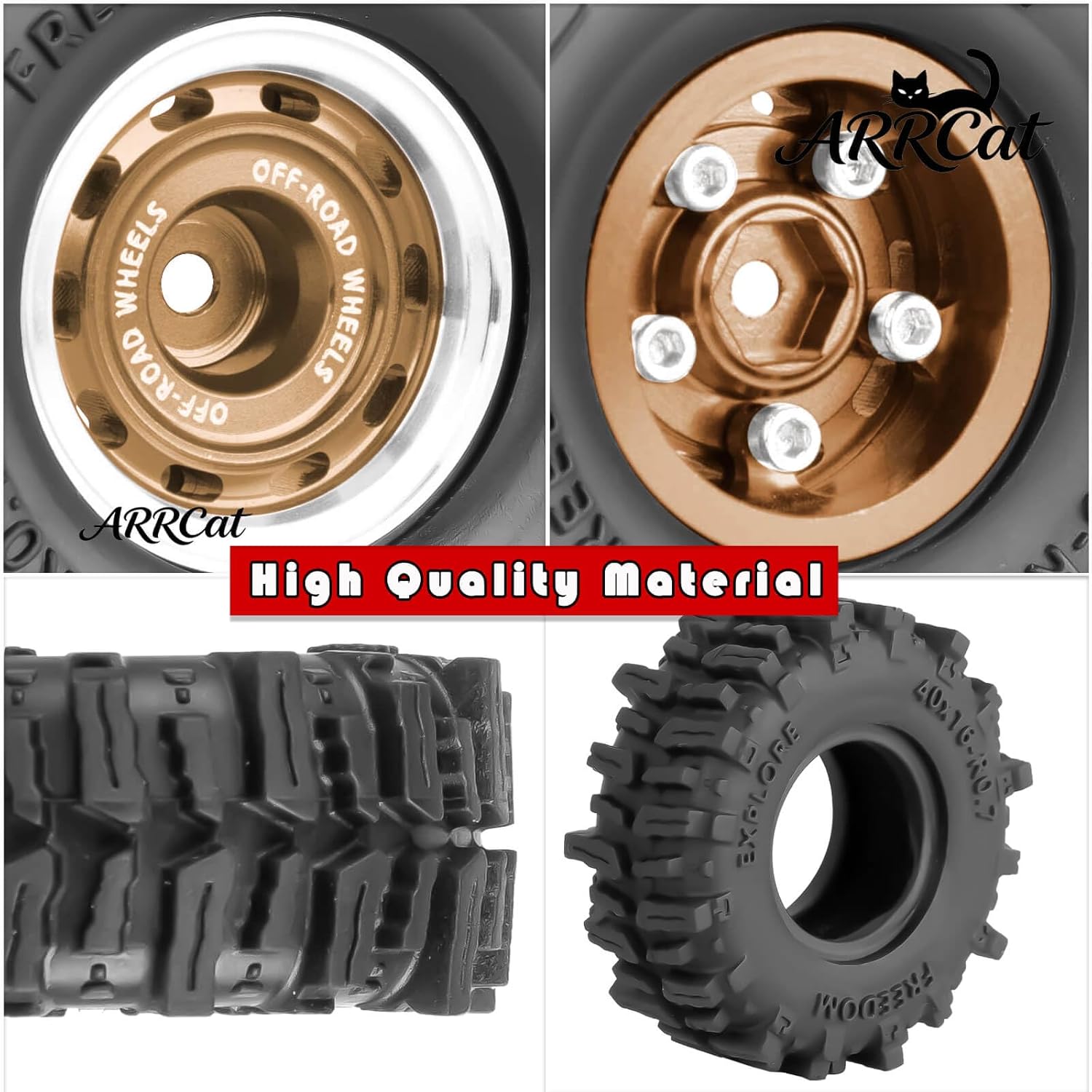 Aluminum 0.7 Beadlock Wheels Tires for 1/30 SCX30 1/32 Red cat Ascent-32 RC Crawler,0.7" Rings Deep Dish Wheel Rims & Rubber Tires - RC Off Road Buggy Rally Truck Wheels and Tires,Bronze(4Pcs)