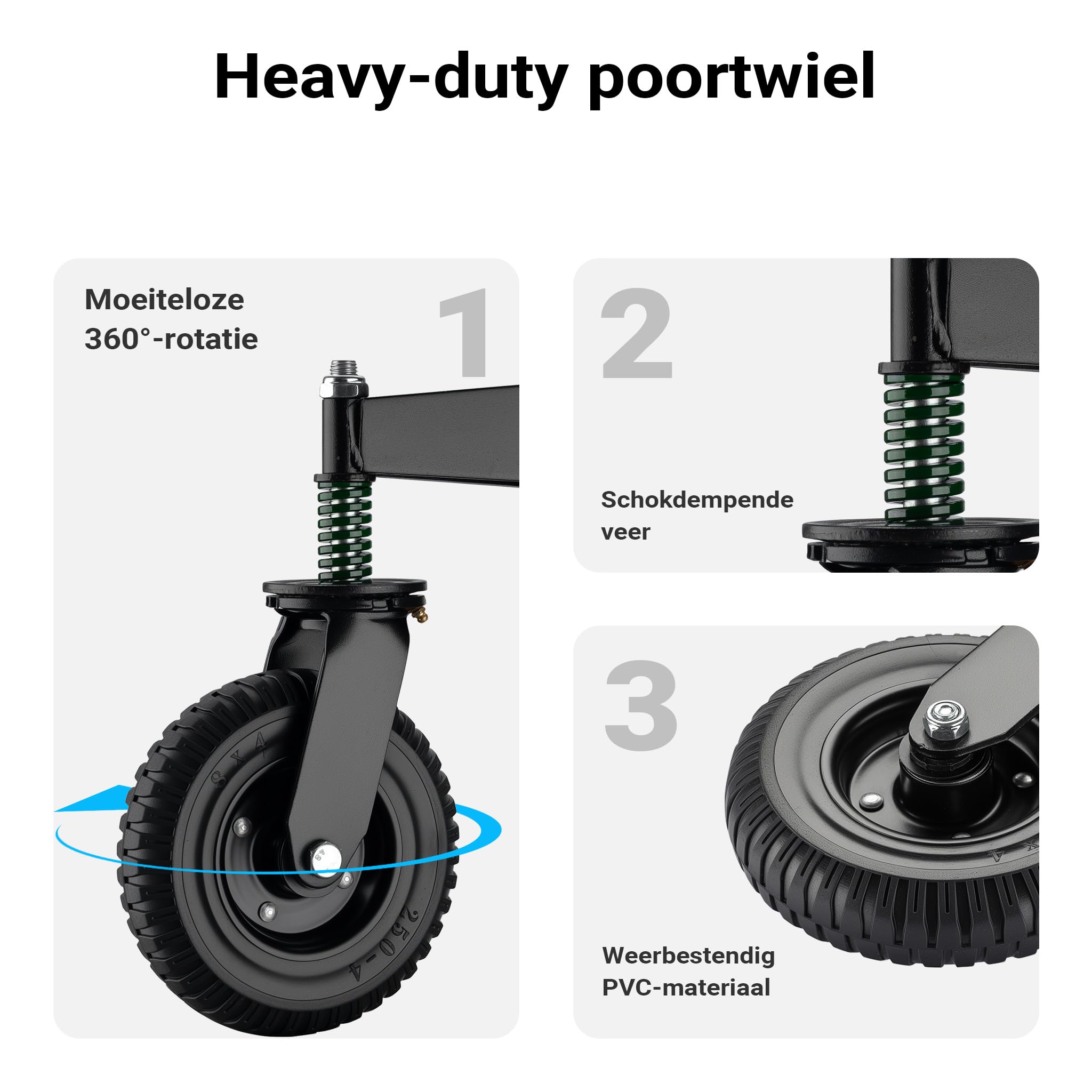 Lygoeege Hekpoortwiel 20 cm voor metalen buizen, 275 kg capaciteit, 360° zwenkwiel, heavy duty, veerbelaste poortwielen, schroeven en moersleutel