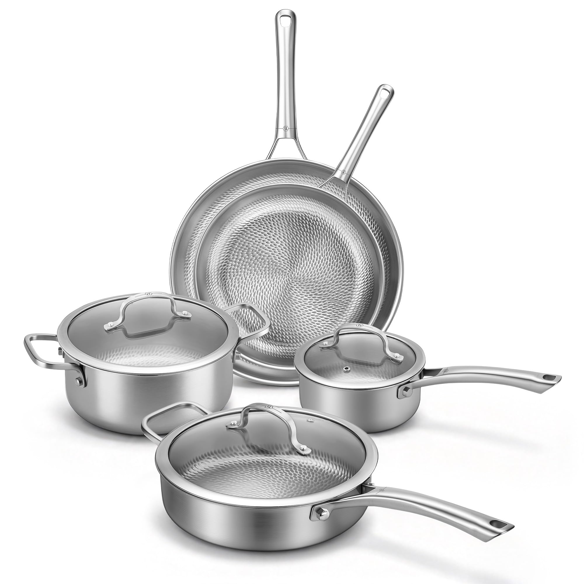 Titanium cookware set,8pc Nonstick pro frying pans for cooking Uncoated Hammered Pure Tit…