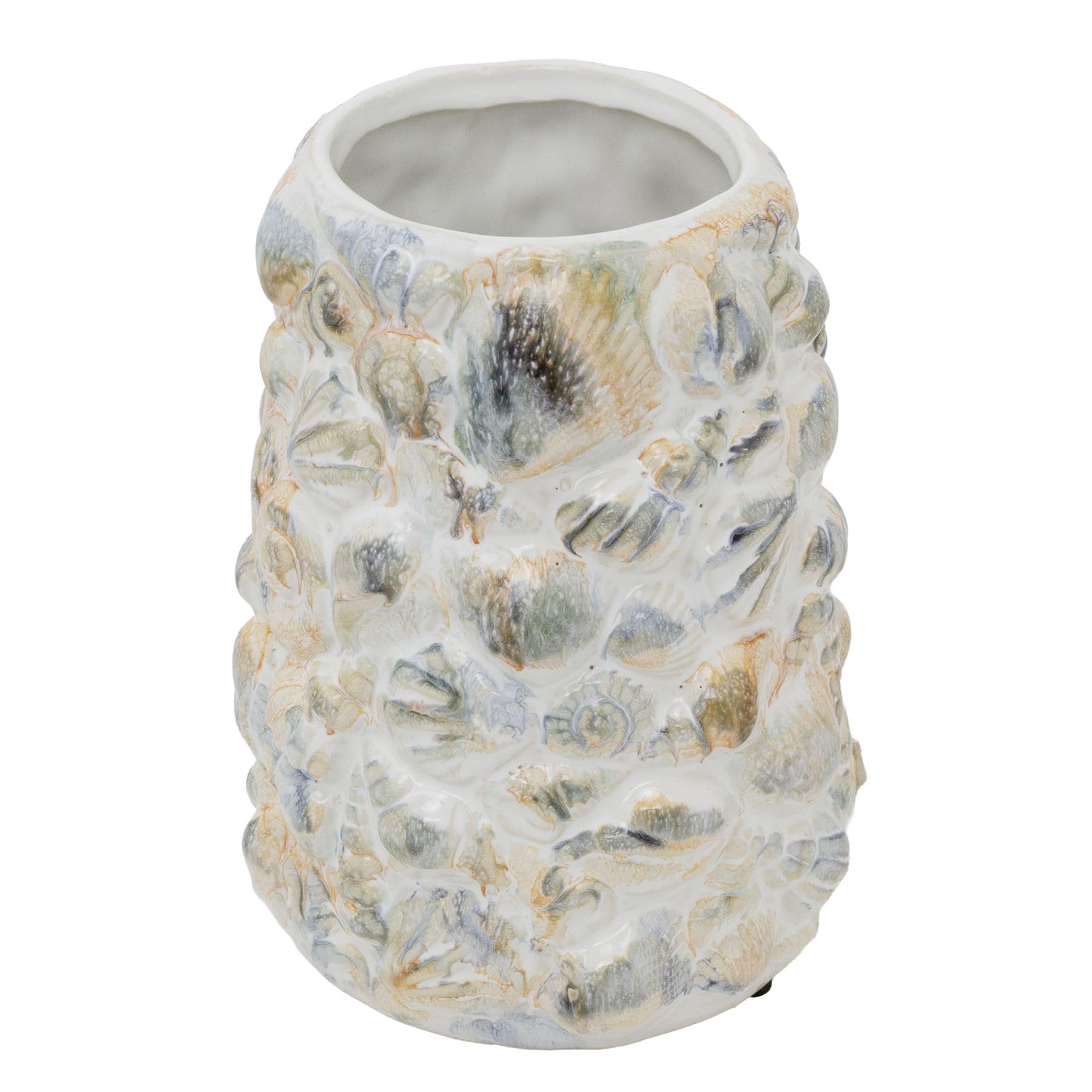 Shell Embossed Vase, 19.5cm White Ceramic Coastal Artificial Flower Decor
