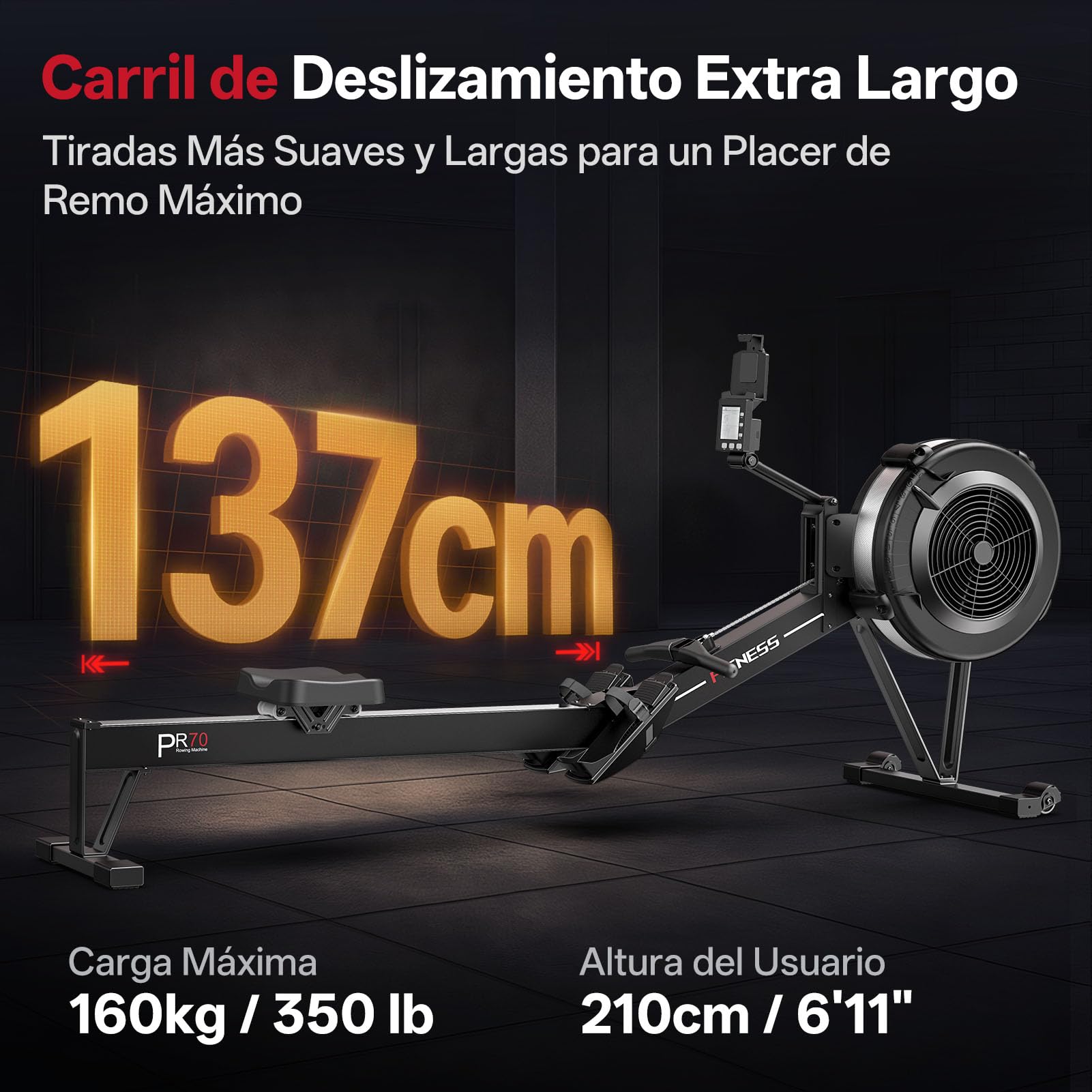 PASYOU Máquina de Remo- Maquina Remo Plegable con Resistencia de Aire, 10 Niveles de Resistencia, Monitor con Lluminación Trasera Bluetooth, Dispositivos de Ángulo Ajustable, Carga de 150KG