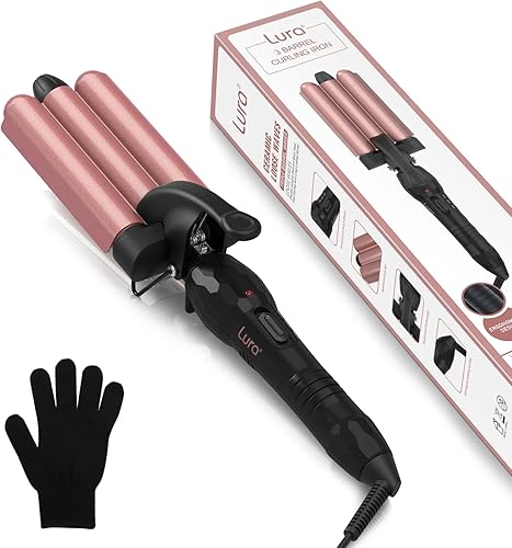 Rizador de 3 barriles de ondas de playa, herramienta de pelo ondulado de doble voltaje, rizadores de cerámica de turmalina de 1 pulgada, rizadores